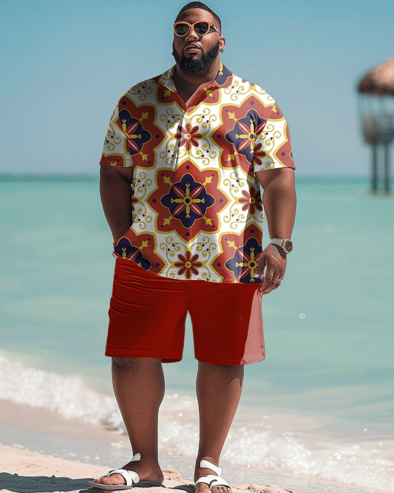 Big & Tall Hawaiian Vintage Polo Shorts Set for big men view 1