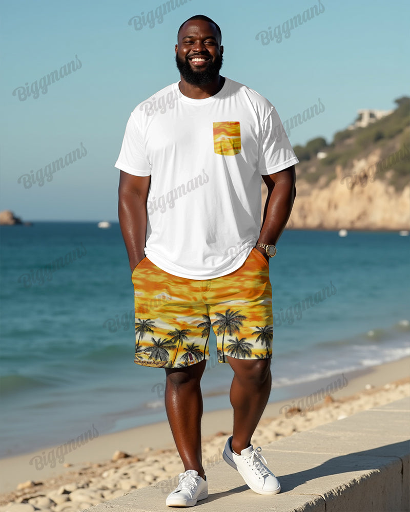 Big & Tall Colorblock Streetwear T-Shirt Shorts Set for big men view 2