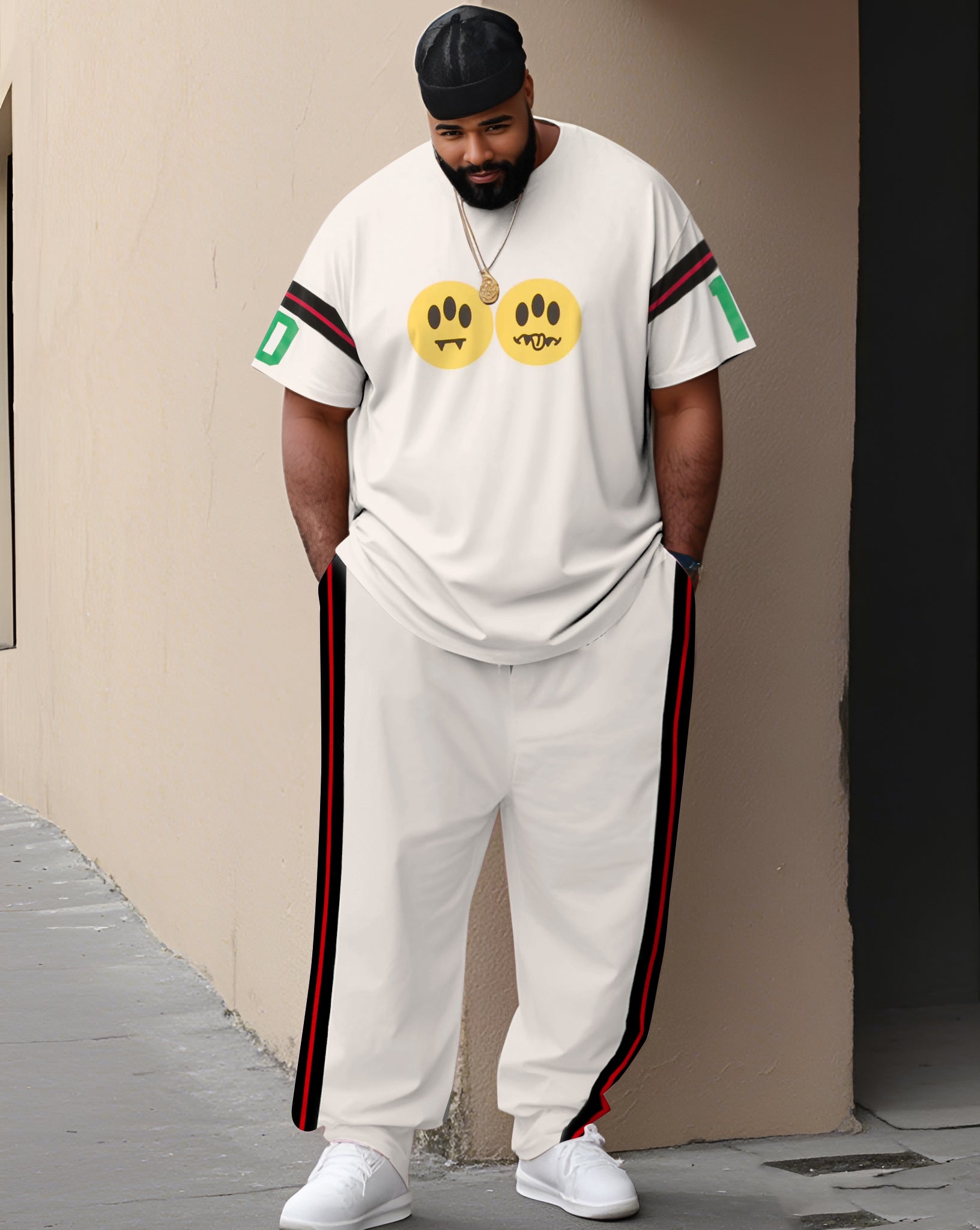 Big & Tall Striped T-Shirt Pants Set for big men view 1