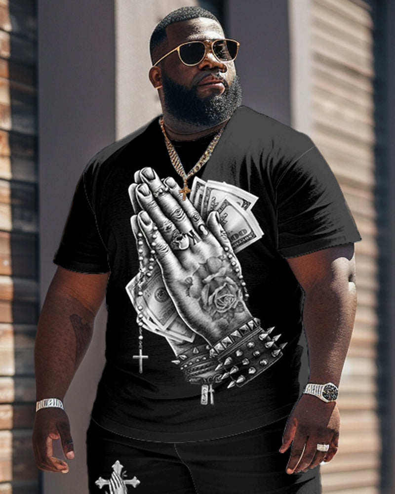 Big & Tall Graphic Streetwear Vintage Two-piece Set for big men view 2