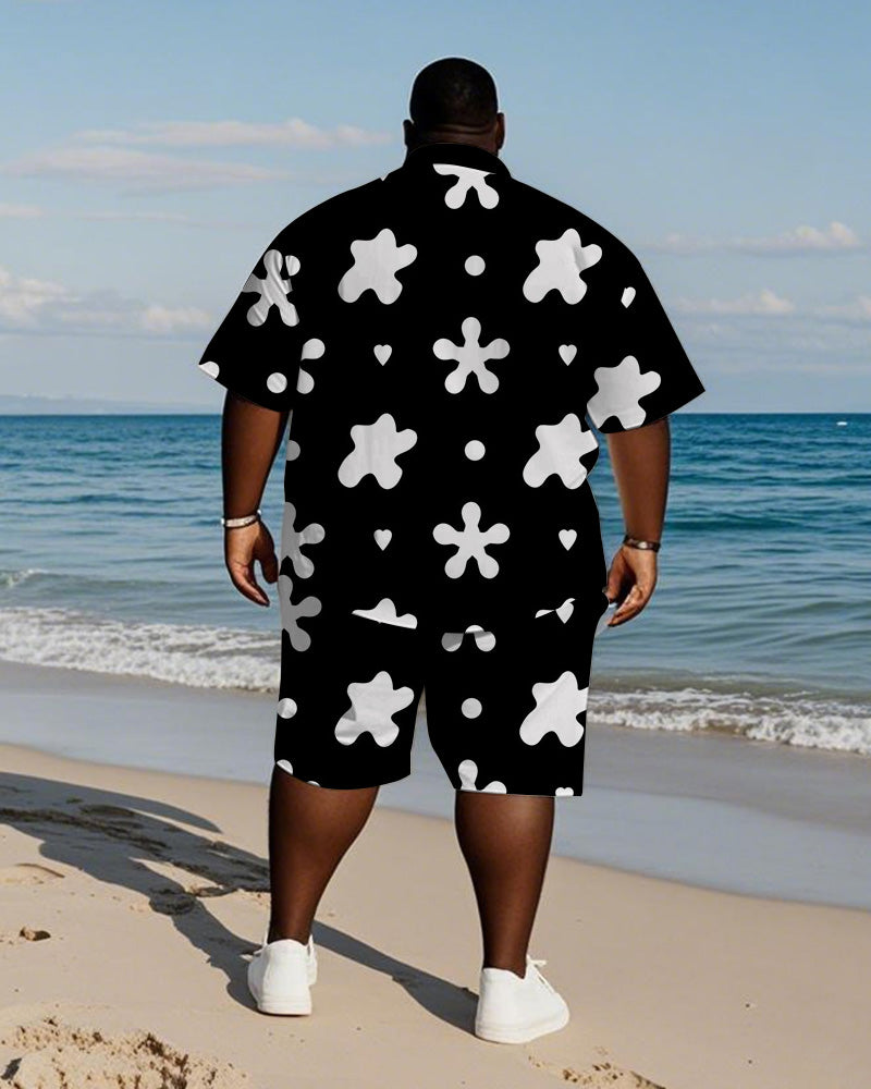 Big & Tall Black White Hawaiian T-Shirt Shorts Set for big men view 4