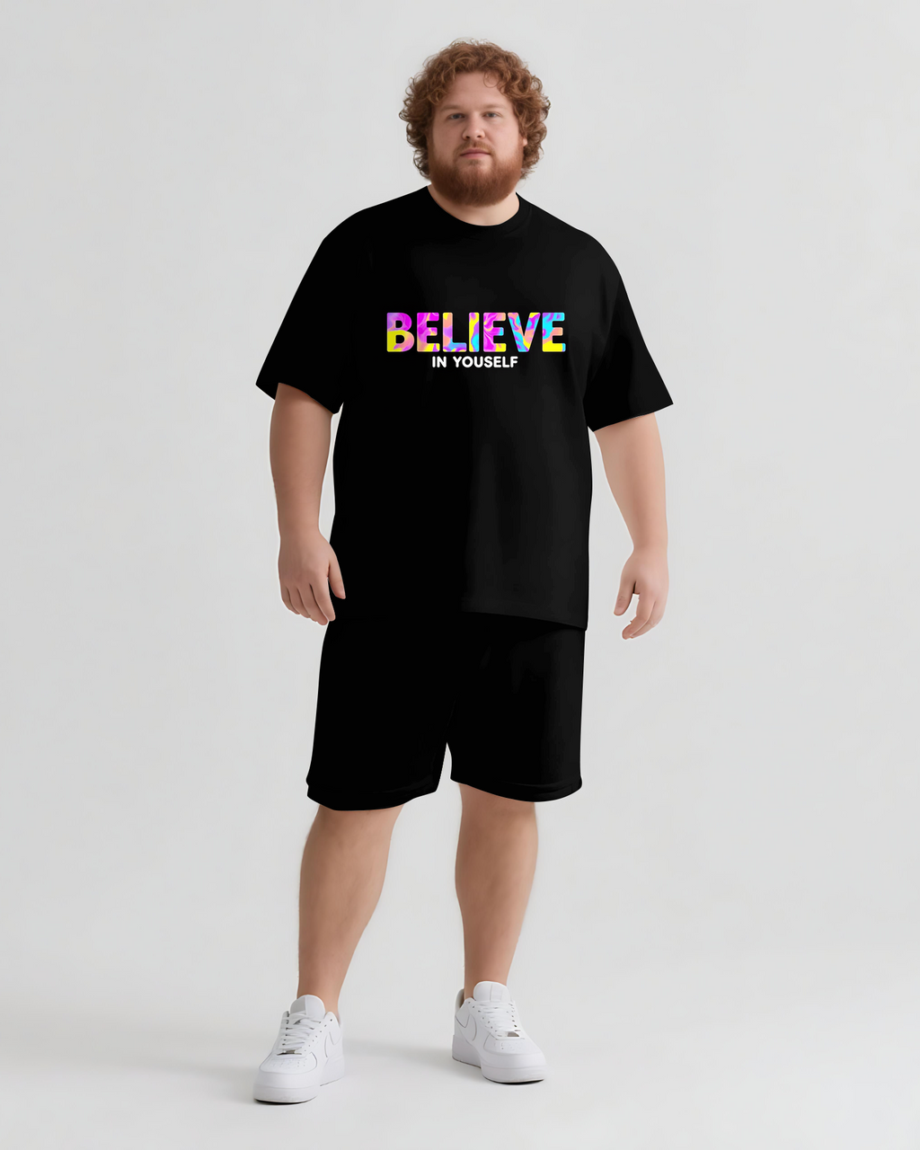 Big & Tall Graphic Streetwear T-Shirt Shorts Set for big men view 4
