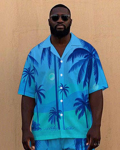 Big & Tall Hawaiian Gradient T-Shirt Shorts Set for big men view 2