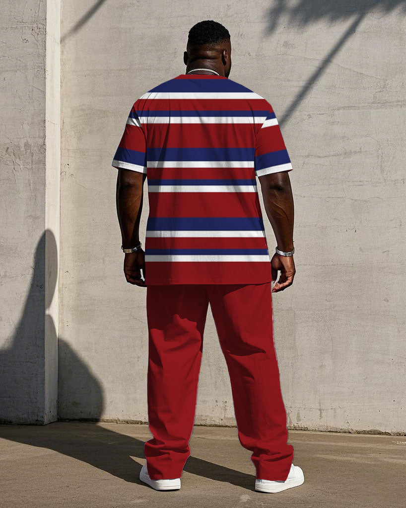 Big & Tall Red Striped T-Shirt Pants Set for big men view 4