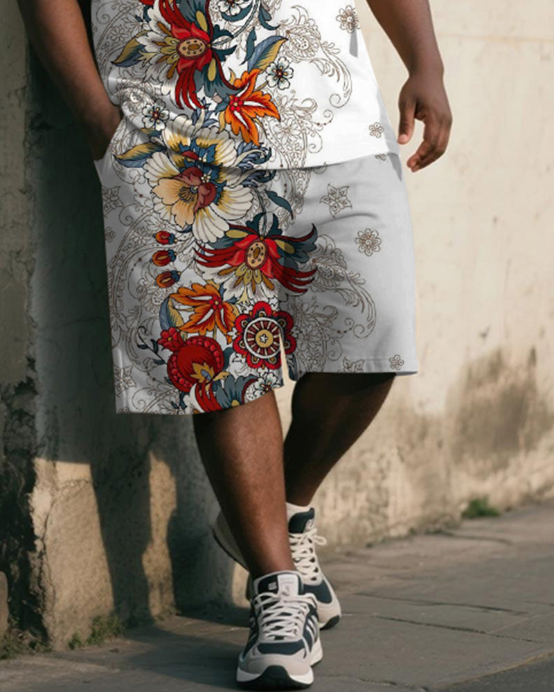 Big & Tall White Graphic Floral Two-piece Set for big men view 3