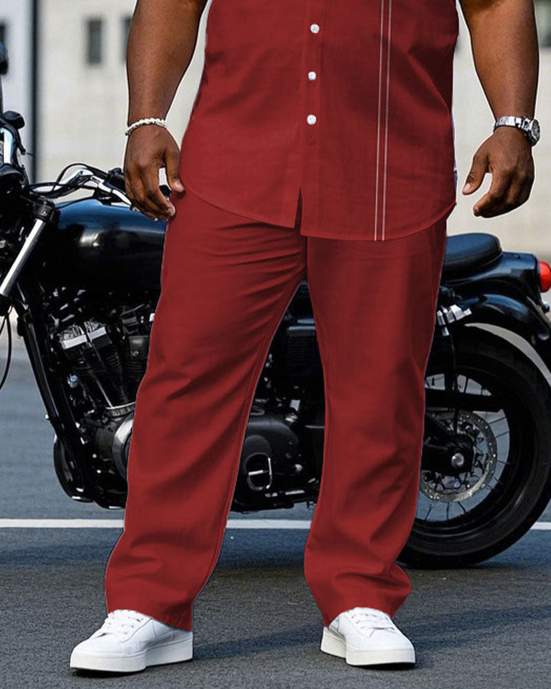 Big & Tall Red Business Casual T-Shirt Pants Set for big men view 3