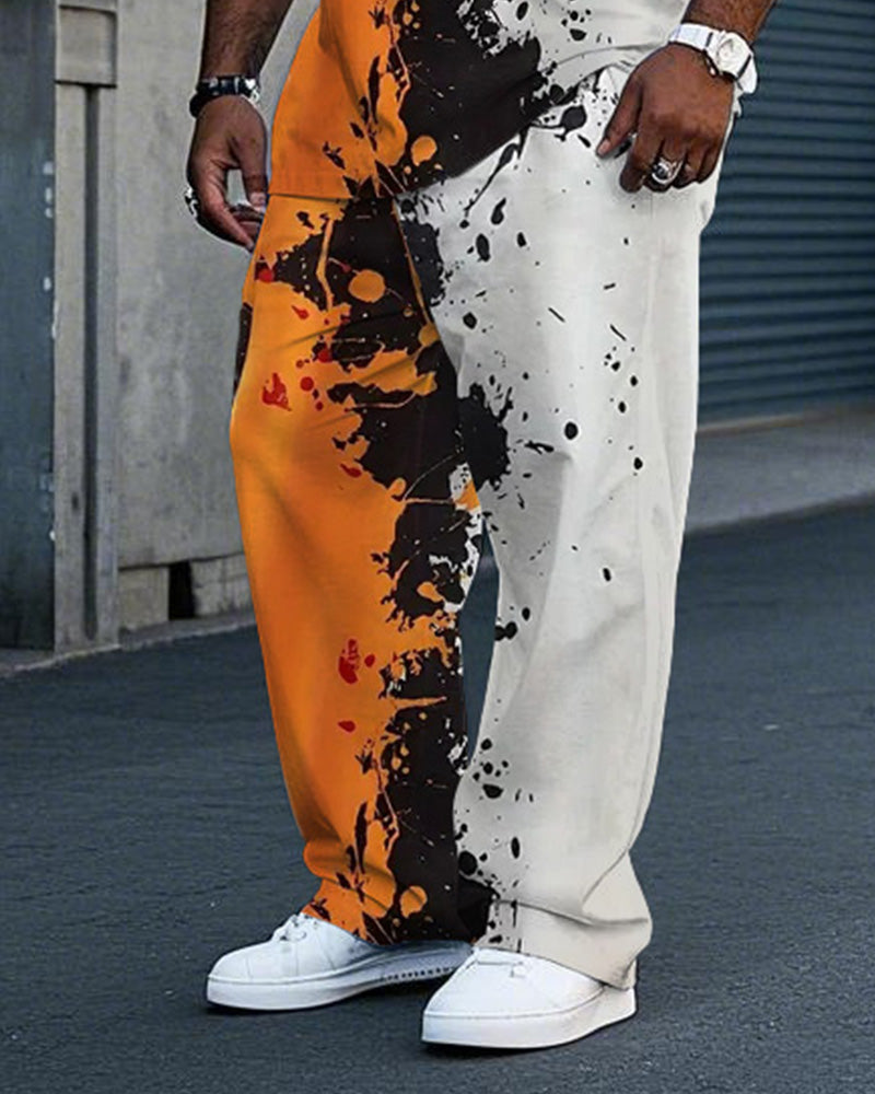 Big & Tall Orange Colorblock Vest Pants Set for big men view 3