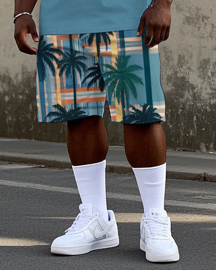 Big & Tall Hawaiian Geometric Polo Shorts Set for big men view 3