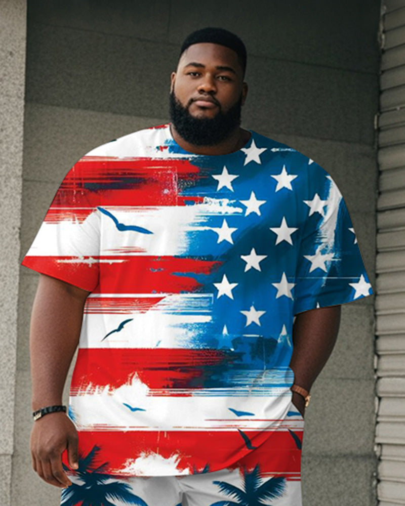 Big & Tall Hawaiian Graphic T-Shirt Shorts Set for big men view 2
