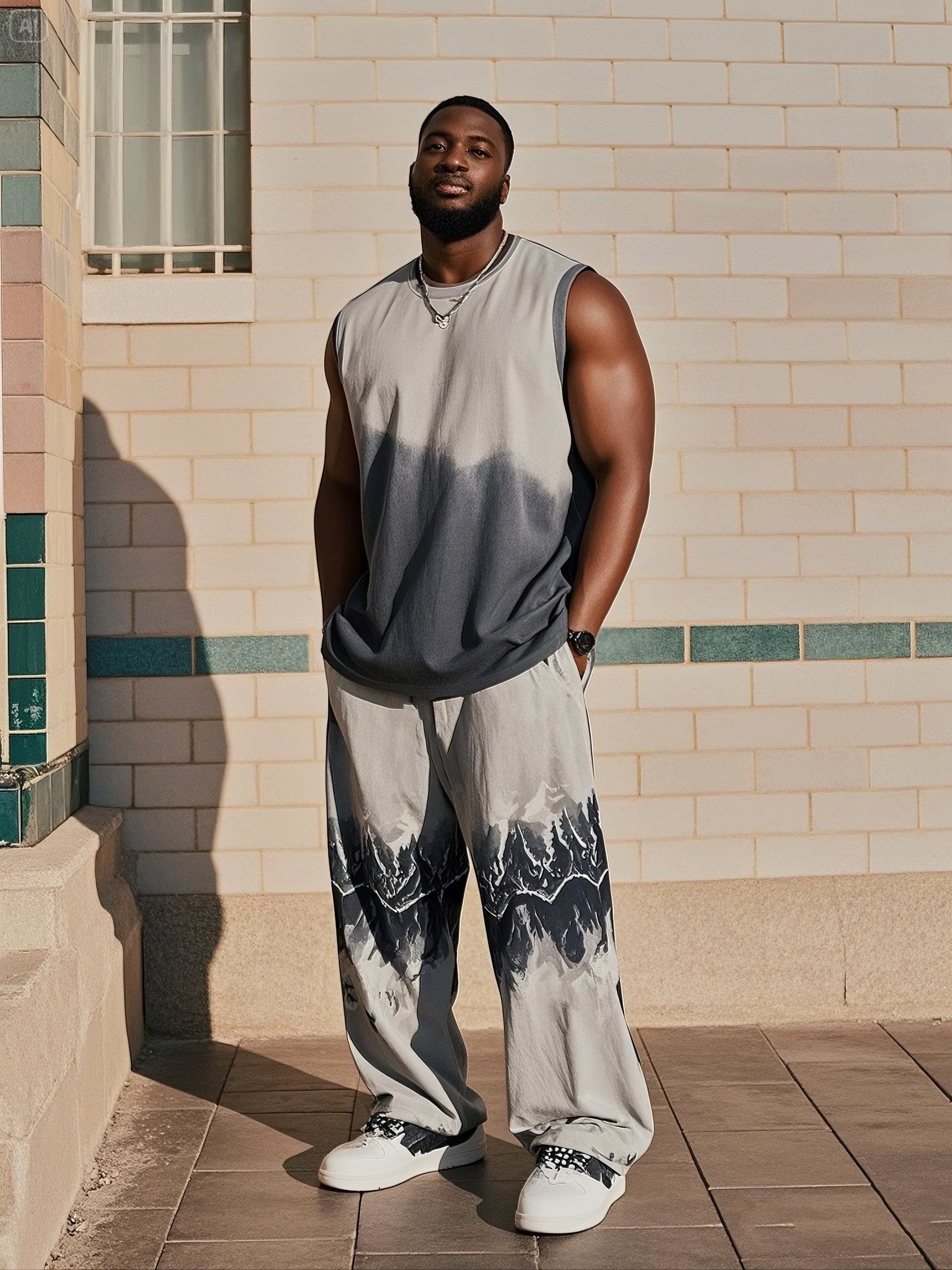 Big & Tall Colorblock Graphic Vest Pants Set for big men view 1