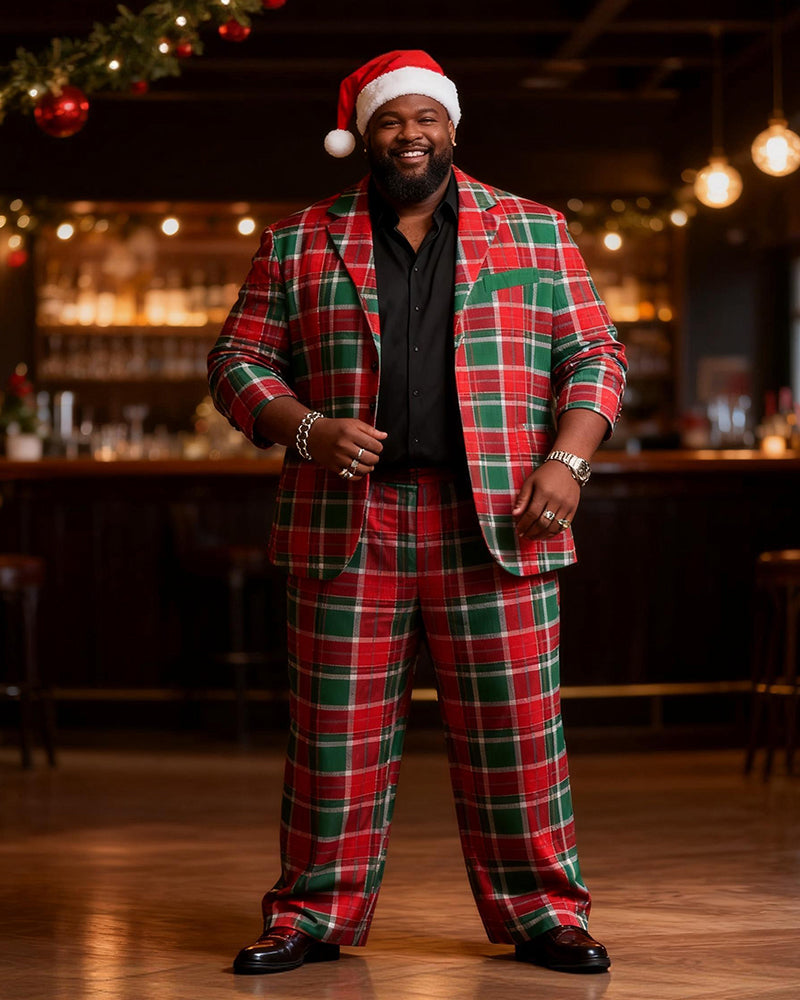Big & Tall Red Green Plaid Two-piece Set for big men view 1