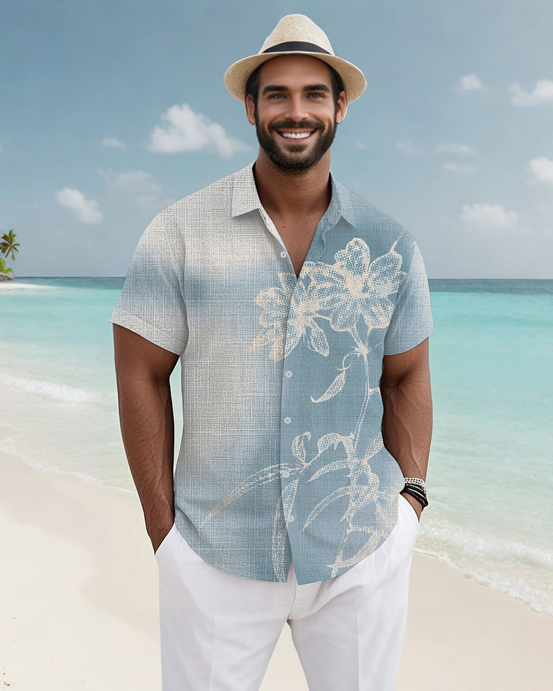 Big & Tall Blue Hawaiian Gradient Short Sleeve Shirt for big men view 3