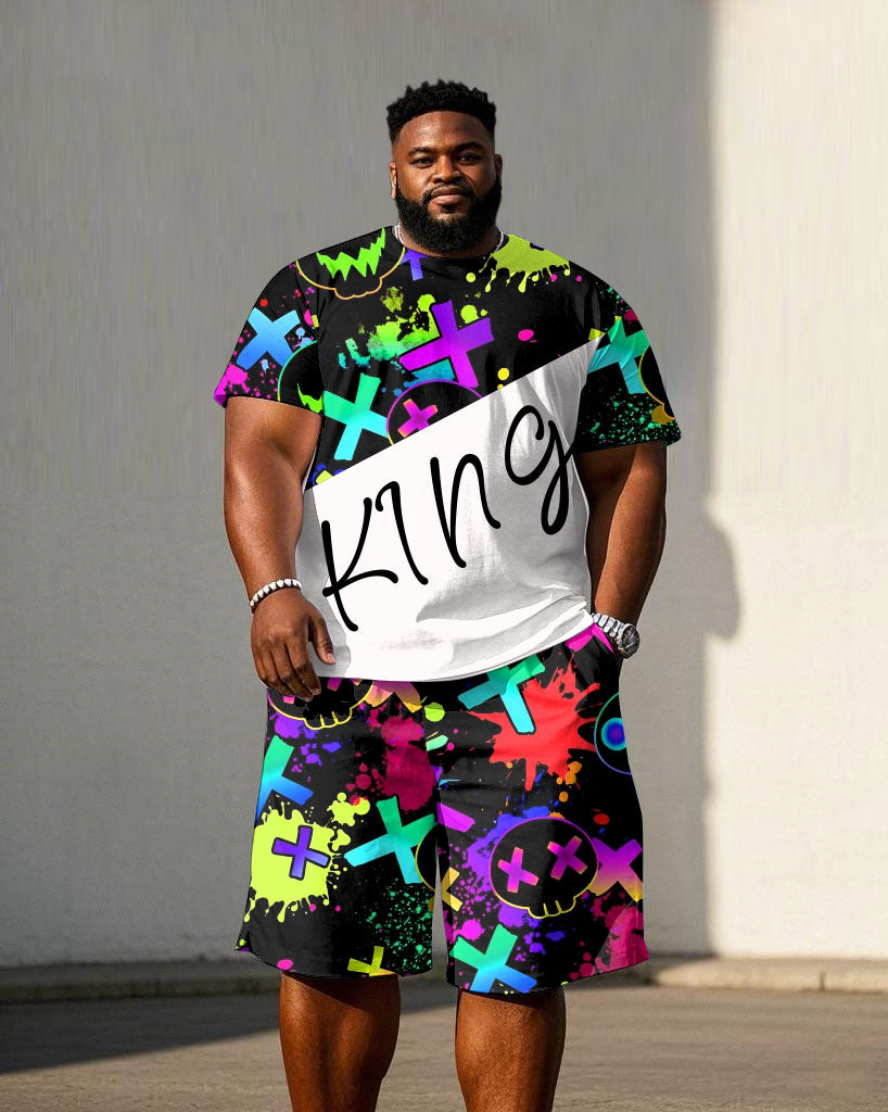 Big & Tall Graphic Graffiti T-Shirt Shorts Set for big men view 1