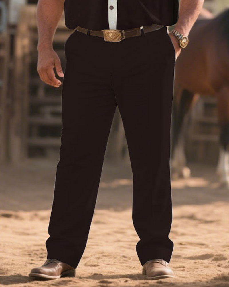 Big & Tall Brown Western Denim T-Shirt Pants Set for big men view 3