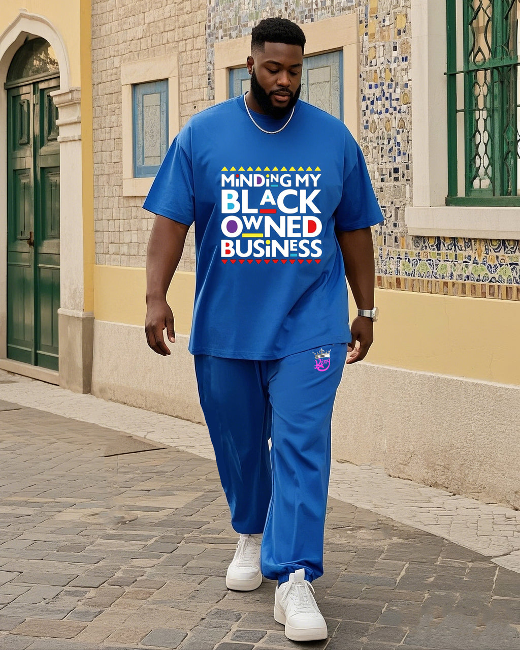 Big & Tall Black Graphic Two-piece Set for big men view 1