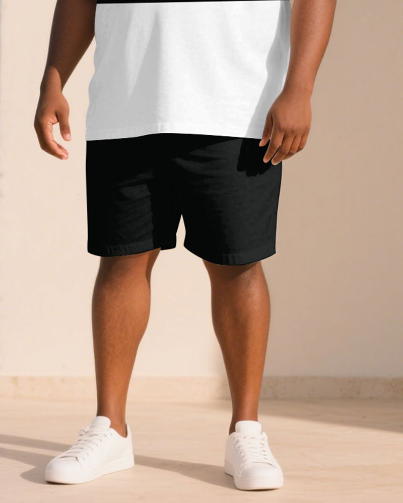 Big & Tall Black White Streetwear T-Shirt Shorts Set for big men view 3