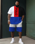 Big & Tall Colorblock Streetwear T-Shirt Shorts Set for big men view 1