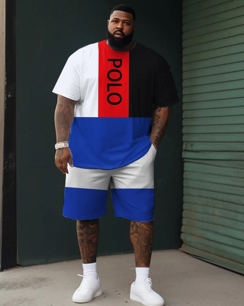 Big & Tall Colorblock Streetwear T-Shirt Shorts Set for big men view 1