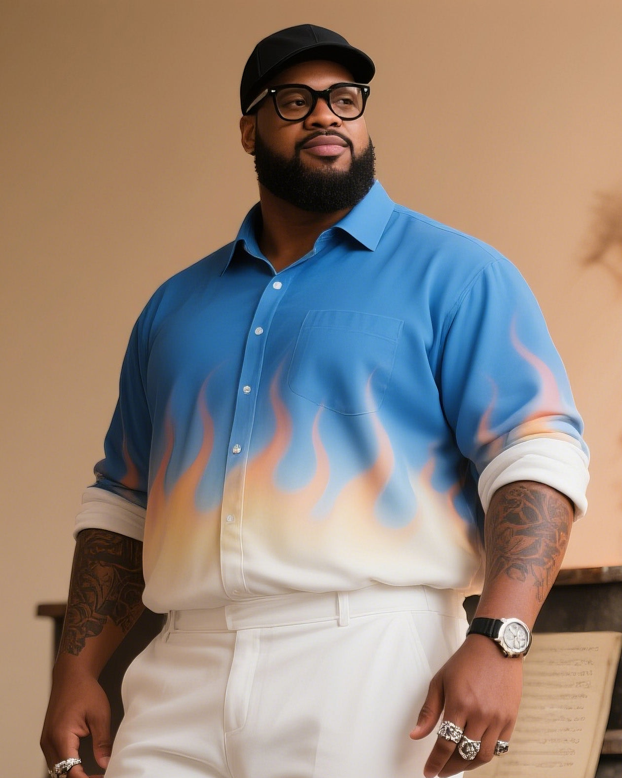 Big & Tall Blue Gradient T-Shirt Pants Set for big men view 3