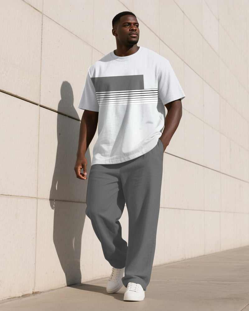 Big & Tall Colorblock Gradient T-Shirt Pants Set for big men view 5