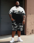 Big & Tall Camouflage Patchwork T-Shirt Shorts Set for big men view 2