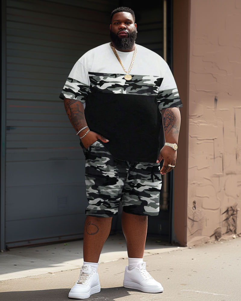 Big & Tall Camouflage Patchwork T-Shirt Shorts Set for big men view 2