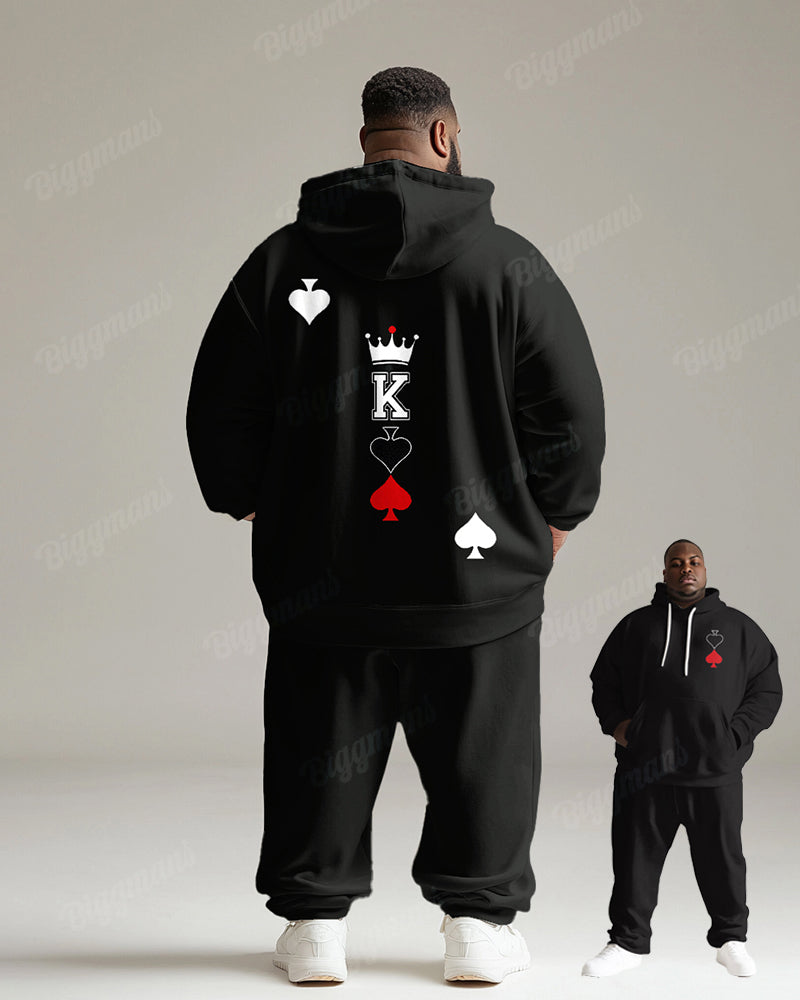 Big & Tall Black Graphic Hoodie Sweatpants Set for big men view 1