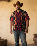 Big & Tall Black Red Western Short Sleeve Shirt for big men view 1