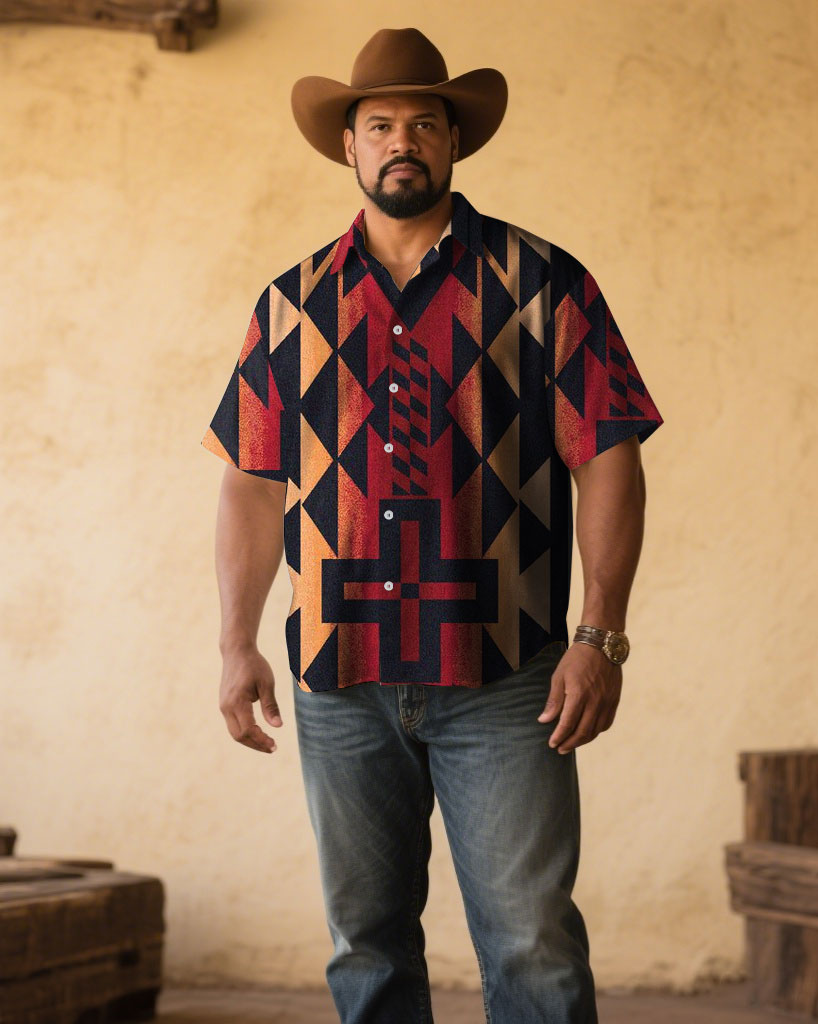 Big & Tall Black Red Western Short Sleeve Shirt for big men view 1