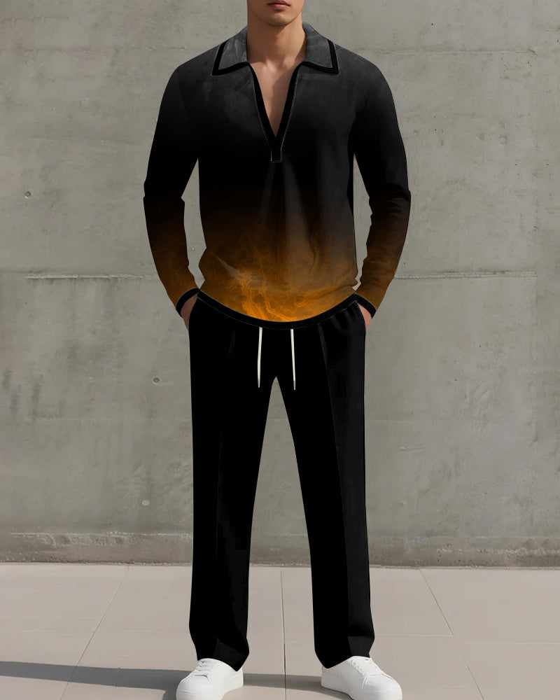 Big & Tall Black Yellow Gradient Two-piece Set for big men view 1