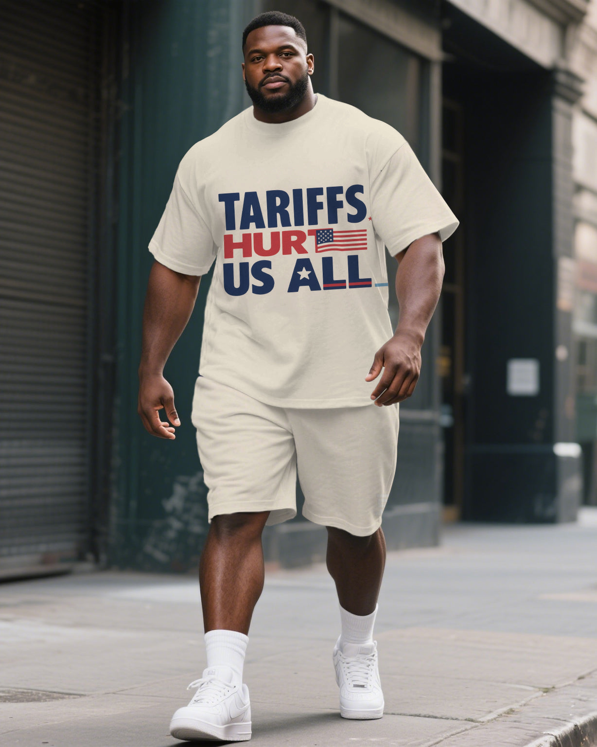Big & Tall Graphic Streetwear T-Shirt Shorts Set for big men view 1