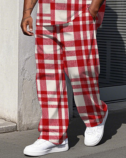 Big & Tall Red Plaid T-Shirt Pants Set for big men view 3