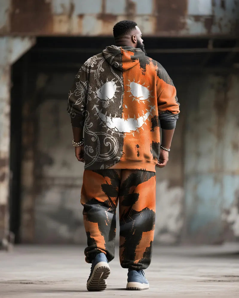 Big & Tall Orange Graphic Hoodie Sweatpants Set for big men view 4