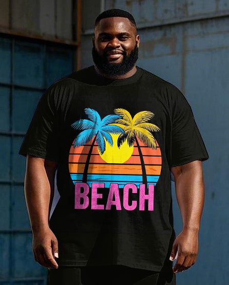 Big & Tall Hawaiian Streetwear T-Shirt Shorts Set for big men view 2