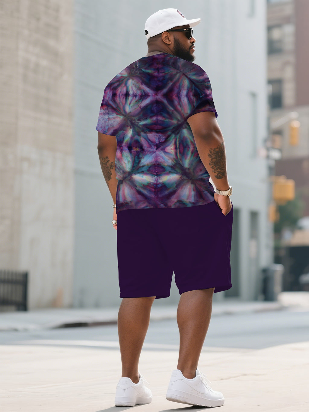 Big & Tall Colorblock Gradient T-Shirt Shorts Set for big men view 4