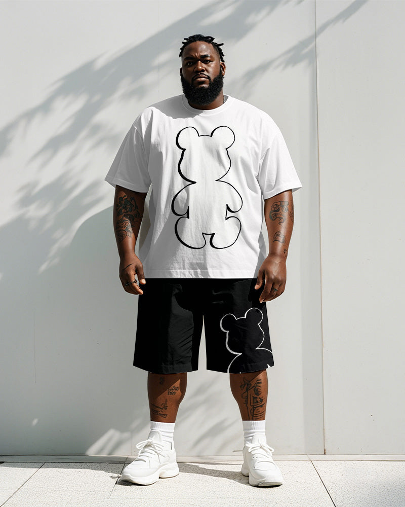 Big & Tall Black White Graphic T-Shirt Shorts Set for big men view 1