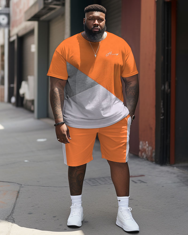 Big & Tall Patchwork T-Shirt Shorts Set for big men view 1