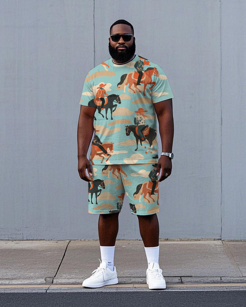 Big & Tall Hawaiian Western T-Shirt Shorts Set for big men view 1