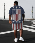 Big & Tall Blue Graphic T-Shirt Shorts Set for big men view 1