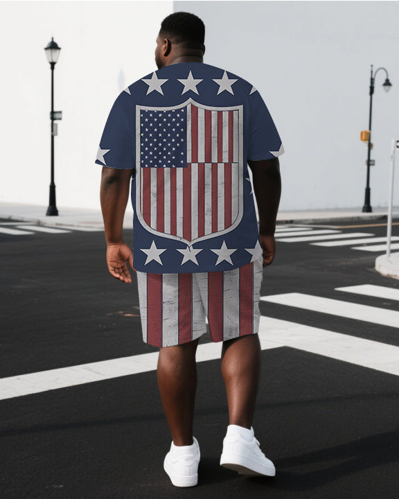 Big & Tall Blue Graphic T-Shirt Shorts Set for big men view 1