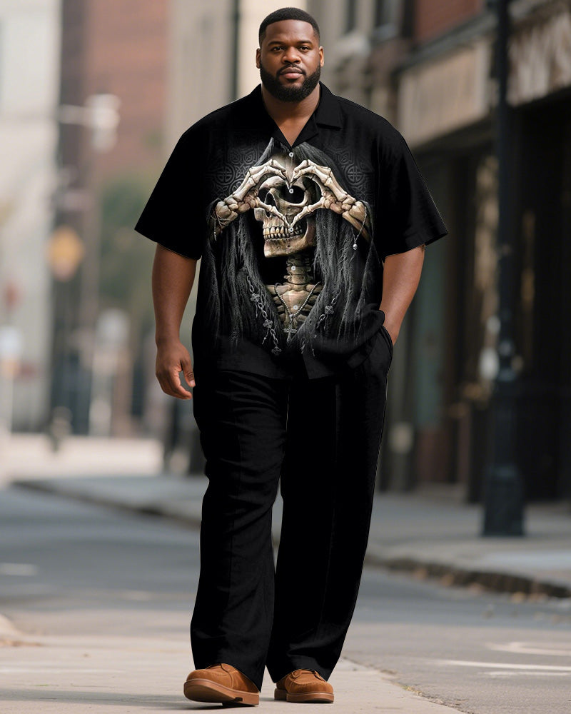 Big & Tall Black Graphic Skull T-Shirt Pants Set for big men view 1