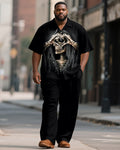 Big & Tall Black Graphic Skull T-Shirt Pants Set for big men view 1