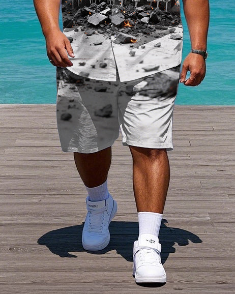 Big & Tall Graphic Streetwear T-Shirt Shorts Set for big men view 3