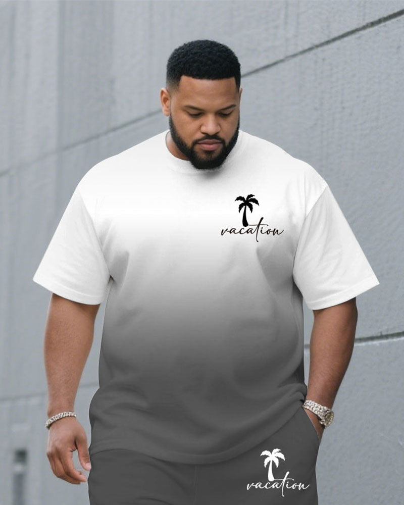 Big & Tall White Gray Hawaiian T-Shirt Pants Set for big men view 2