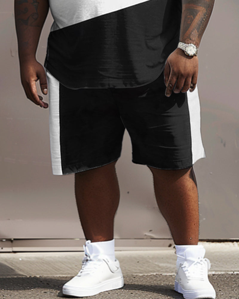 Big & Tall Black White Colorblock Two-piece Set for big men view 4