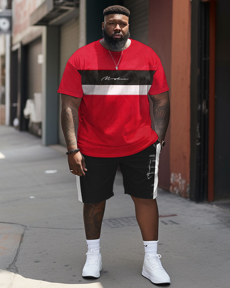 Big & Tall Patchwork Athletic T-Shirt Shorts Set for big men view 1