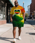 Big & Tall Red Green Gradient Polo Shorts Set for big men view 2