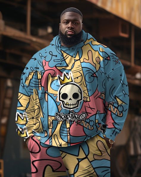 Big & Tall Graffiti Skull Hoodie Sweatpants Set for big men view 2