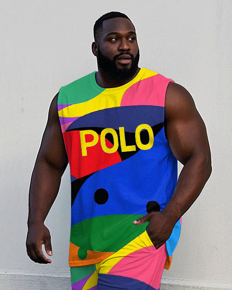 Big & Tall Geometric Graphic Vest Pants Set for big men view 2