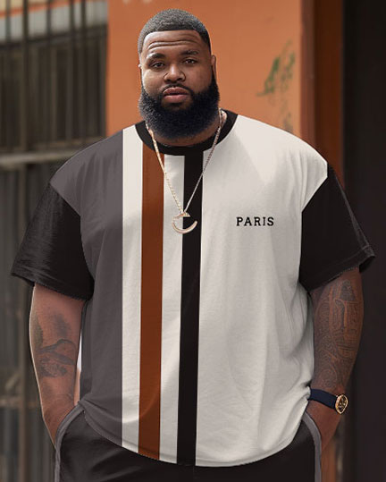 Big & Tall Colorblock Striped T-Shirt Shorts Set for big men view 2